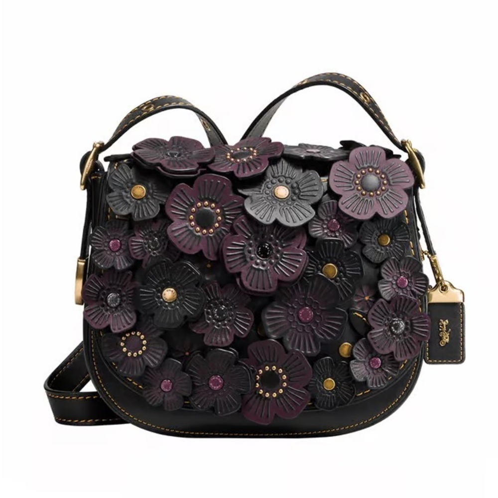 COACH 1941 Black Tea Rose Saddle Bag